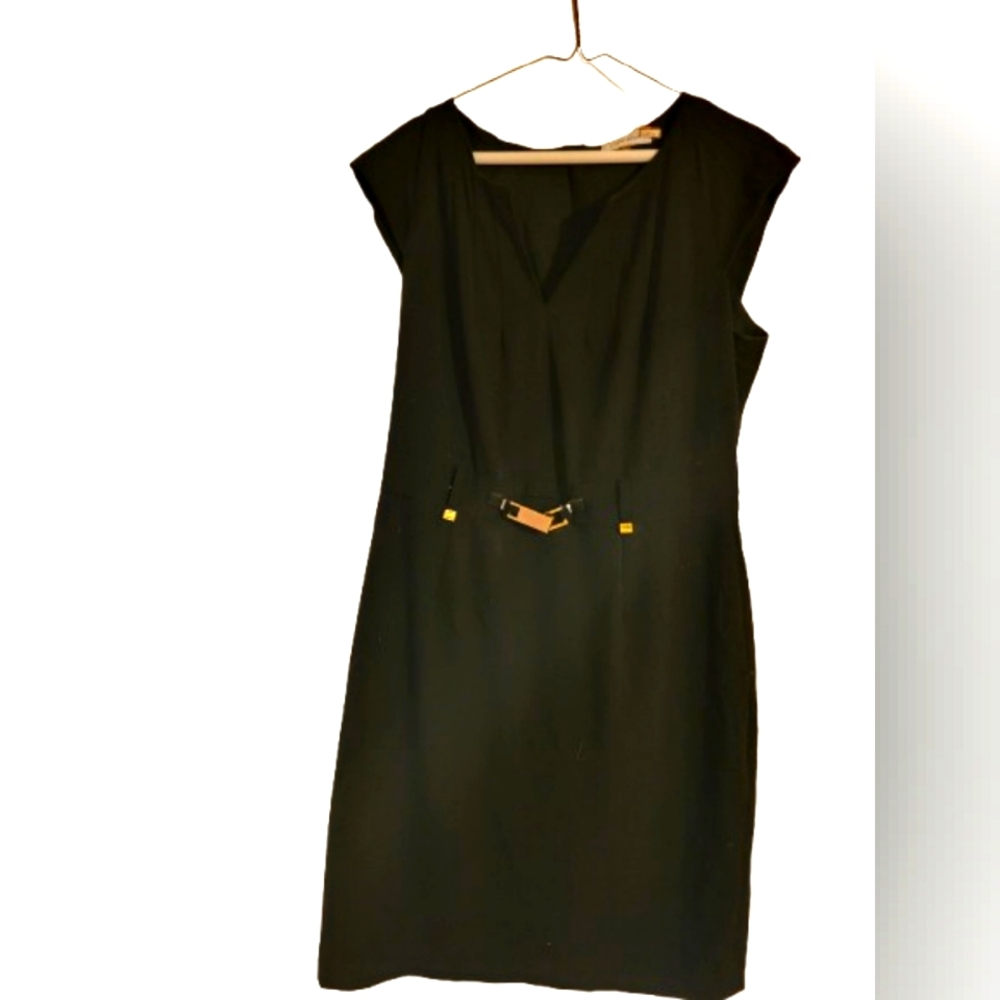 Calvin Klein Black Dress With Gold Buckle Belt.